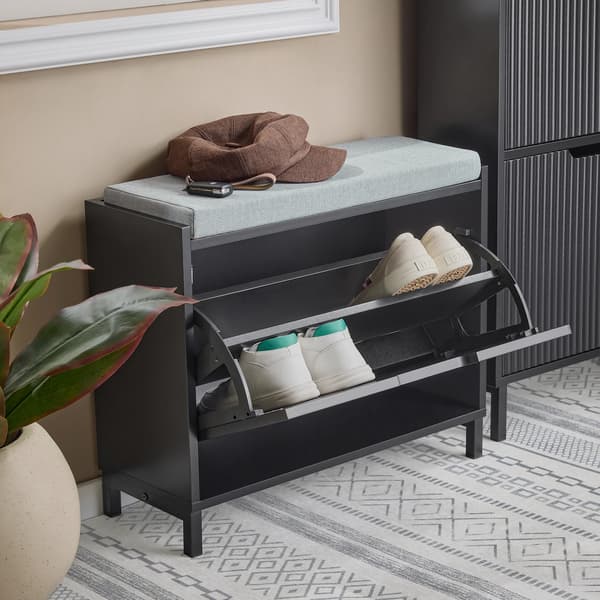 Sko Rack, Pladsbesparende Design, Alsidig Siddeplads,sort