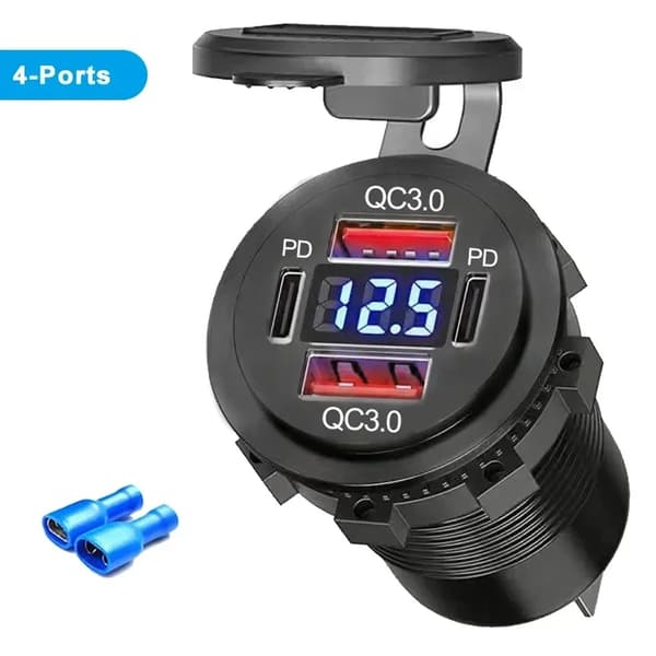USB biloplader, dual PD QC3.0, voltmeter display,4Ports