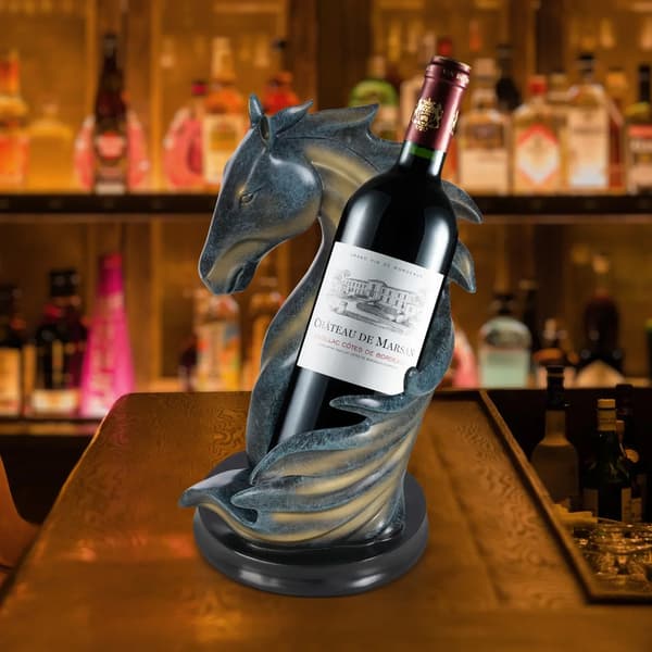 Vinflaskeholder, Hestehoved Design, Holdbart Harpiks Materiale,Blå