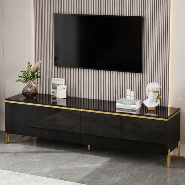 Cafébord, Moderne Højglans Finish, Multifunktionelt Design,sort-TV skab