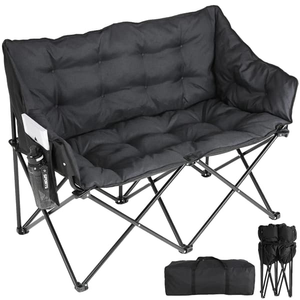Campingstol, Dobbelt Sæde, Sammenklappeligt Design,Sort 1 stk. stole
