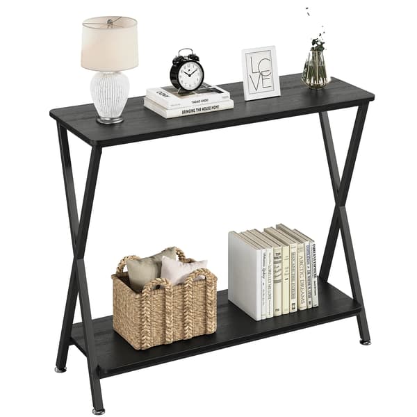 Narrow Console Table, 2-lags design, robust metalramme,Sort 80x30x81cm