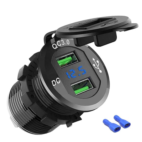 USB Oplader Stik, Hurtig Opladning 3.0, LED Digital Voltmeter,sort