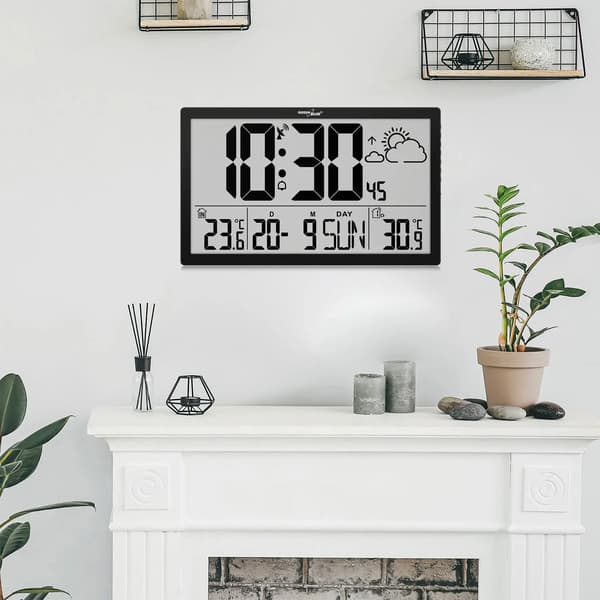 Vægur, LCD-display, præcis tidsynkronisering,sort, 17 inches