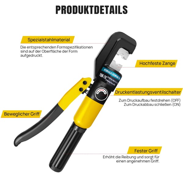 Hydraulisk Crimper, 9 Crimping Dies, Ergonomisk Design,GUL