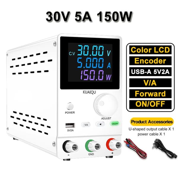 DC-strömförsörjning, justerbar spänning, hög precision,30V 5A 150W Vit