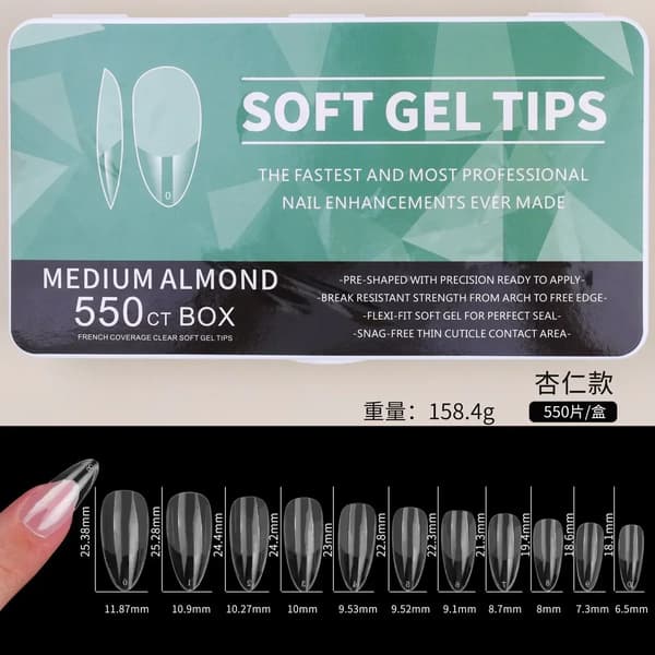 Bløde Gel Negletips, Mandler og Kisteformer, 550 Stykker,Mandel