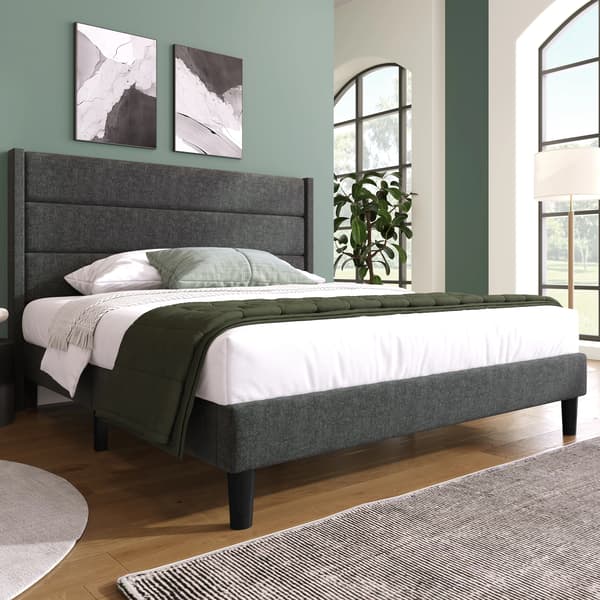 Polstret Seng, Fløjlsoverflade, Moderne Design,MØRKE GRÅ