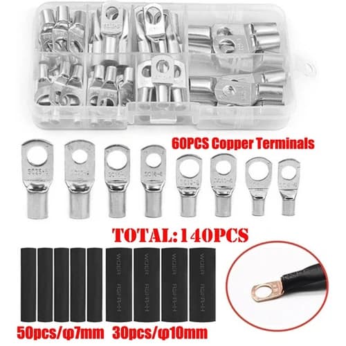 Kopparledare, inkluderar krympslang, ringterminaler, Silver