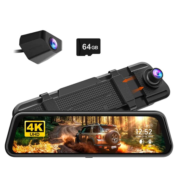 Dash Cam, 4K Opløsning, IPS Touchscreen,INGEN HÅRDKABLET SÆT, Gratis 64G TF-a