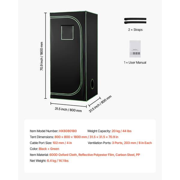 Indendørs Væksttelt, Høj Reflekterende Materiale, Robust Ventilationssystem,80x80x180cm