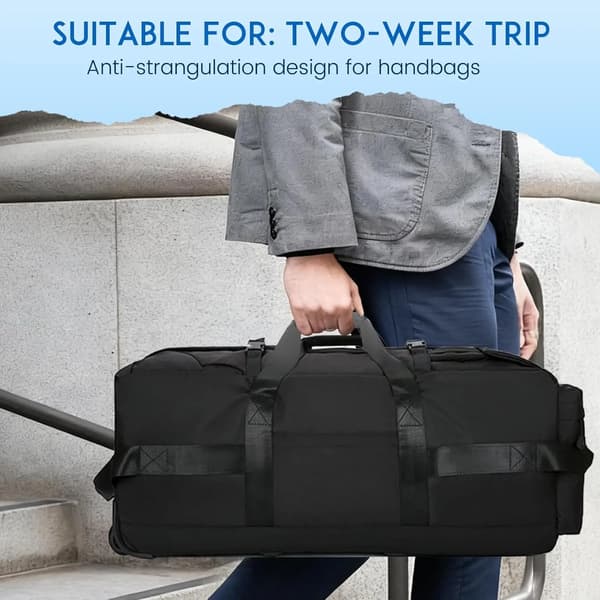 Rullende Duffel Bag, 85L Kapacitet, Vandafvisende Design,sort