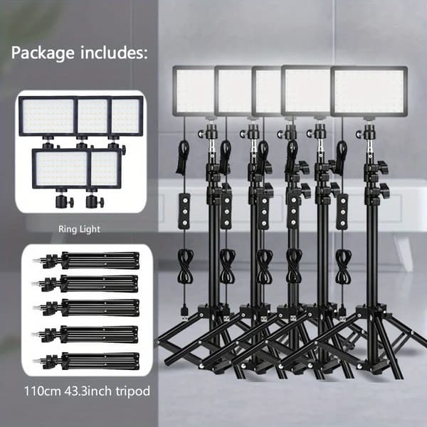 LED Videolampa, Justerbart Stativ, Tvåfärgsfunktion,5 SETS