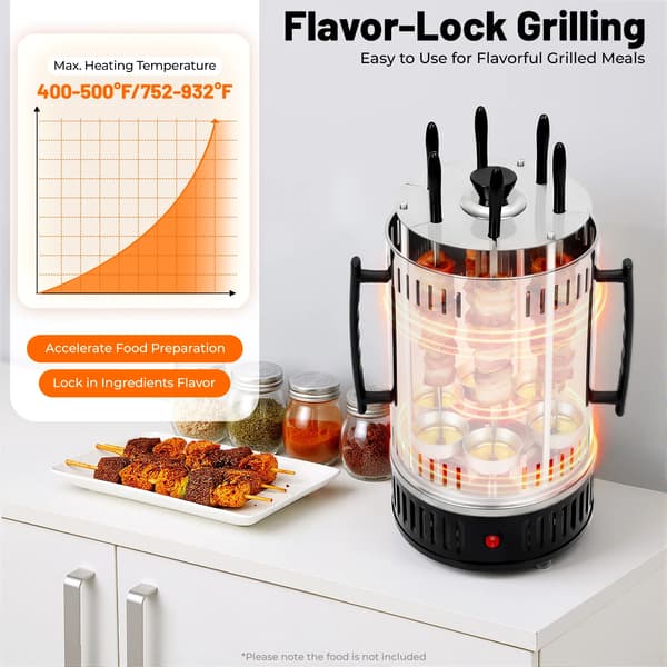 Elektrisk BBQ Grill, Automatisk Rotationssystem, 1000W Effekt,Sølv