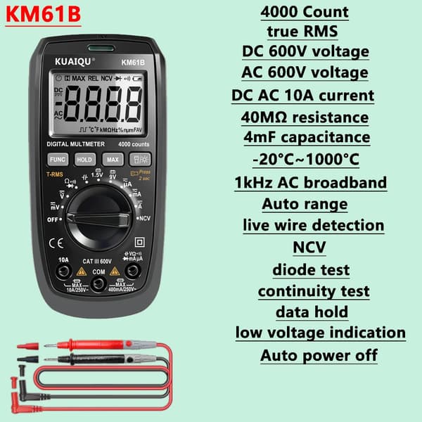 Digitalt Multimeter, Ægte RMS, Automatisk Rækkevidde,KM61B