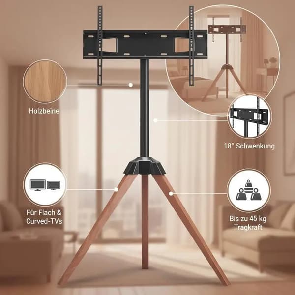 TV-ställ, Bärbar design, 18° rotation, svart