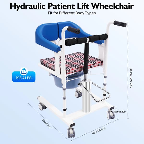 Hydraulisk Patientløftestol, Universelle Hjul, Justerbar Højde,Blå