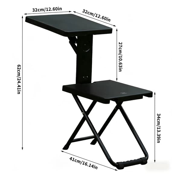 Sammenklappelig Campingstol, Bærbart Design, Integreret Skrivebord,sort