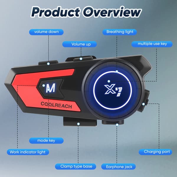 Hjälm Bluetooth-headset, CVC brusreducering, stereo musik,Röd