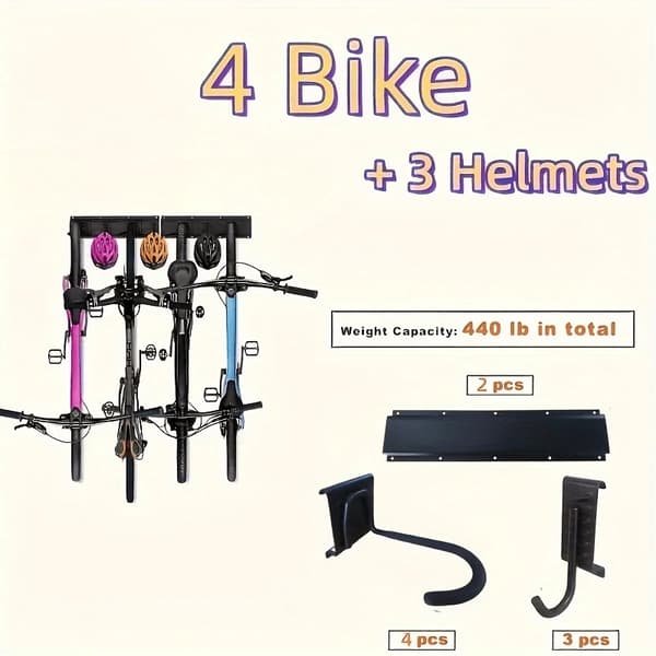 Cykelopbevaringsstativ, Solid Stål, Vertikalt Design,4 Cykel  3 Hjelm