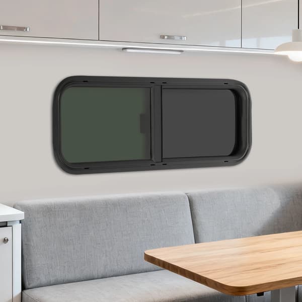 RV Skydedørsvindue, Hærdet Glas, Insektnet,sort