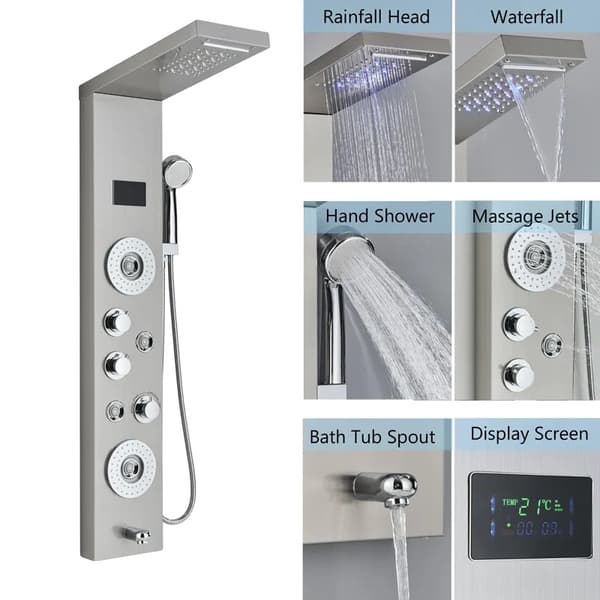 Duschpanel, Digital Display, Kroppsmassage Jets,Borstad 8006