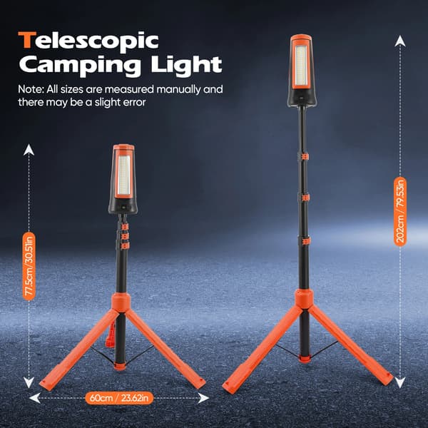 Campinglys, Justerbar Stativ, 9000mAh Batteri,Appelsin