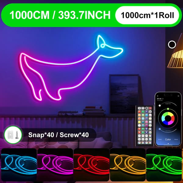 LED Neon Rörlampor, Smart Kontroll, Musik Synkroniseringsfunktion,10m