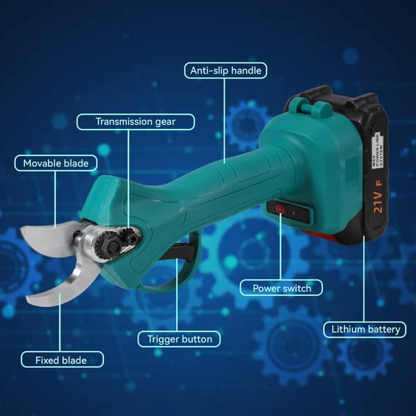 Sladdlös sekatör, ergonomisk design, hög kapacitet batteri,Med 2×Batteri
