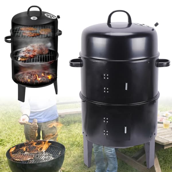 Rökt Grill BBQ Ugn, Multifunktionell, Termometer, svart