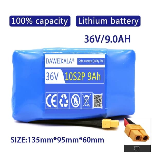 Batteripack, 20000mAh kapacitet, 36V spänning, 9Ah