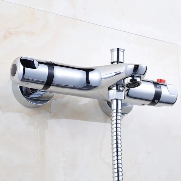 Termostatisk blandingsventil, messingkonstruktion, dobbelt håndtag design,Sølv