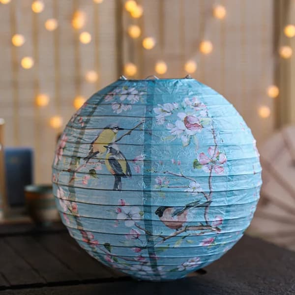 Papperslyktor, Rund Design, Blommönster,30cm-d, BlåShuanSuShuangQi