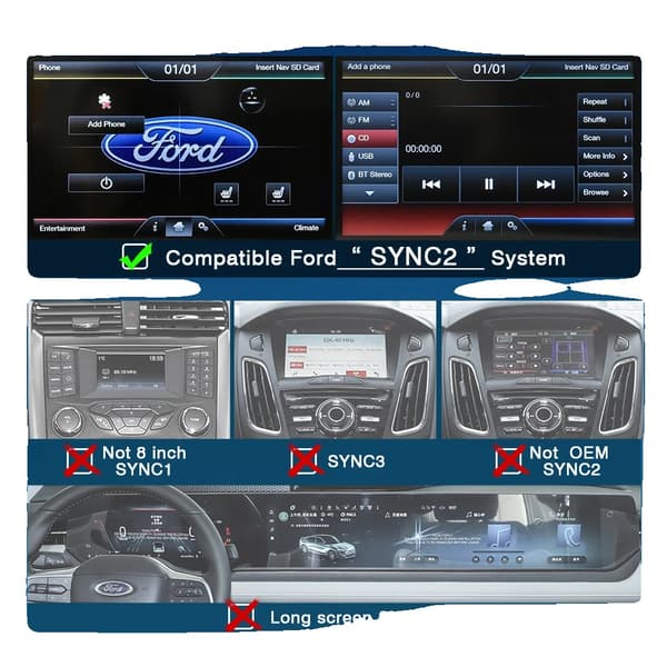 Trådlös Carplay Android Auto, Sömlös Smartphone-integration, Premium Ljudkvalitet,För Ford Sync2