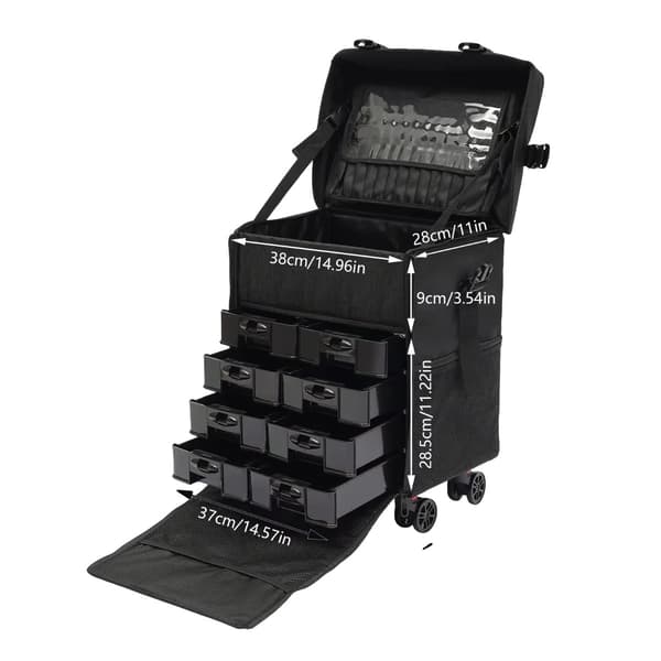Makeup Organizer, Holdbar Multi-Layer Design, Bærbar med Hjul,sort