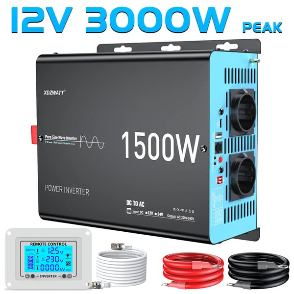 Strømomformer, DC til AC konvertering, høj effektivitet,12V 1500W (3000W Peak)