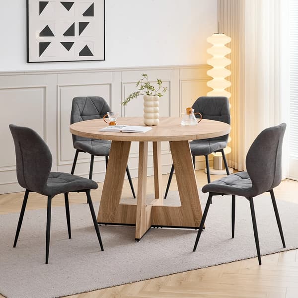 Matbordset, Modernt Runt Bord, Klädda Stolar,Mörkgrå-set