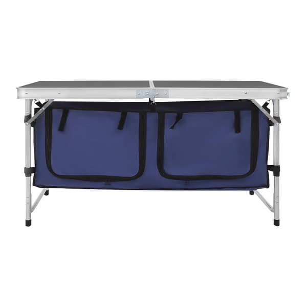 Foldbart Campingbord, Justerbar Højde, Letvægts Aluminiumramme,sort