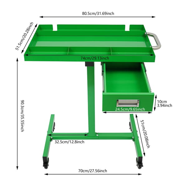 Flytbart Arbejdsbord, 100 kg Belastningsevne, Rustfrit Stål Top,grøn