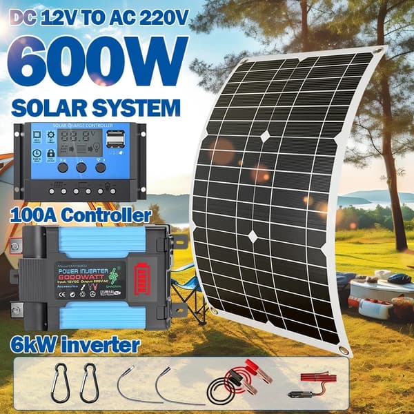 Solpanel System, 6000W Inverter, Ladecontroller,6000w 12v til 220v