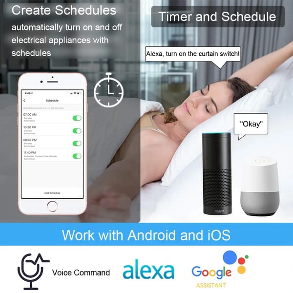 Gardinstyrekontakt, Stemmestyring, App Fjernbetjening,1 PACK