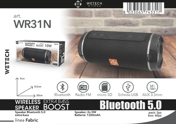 Bärbar Bluetooth-högtalare, Extra bas, Vattentålig,WR31N