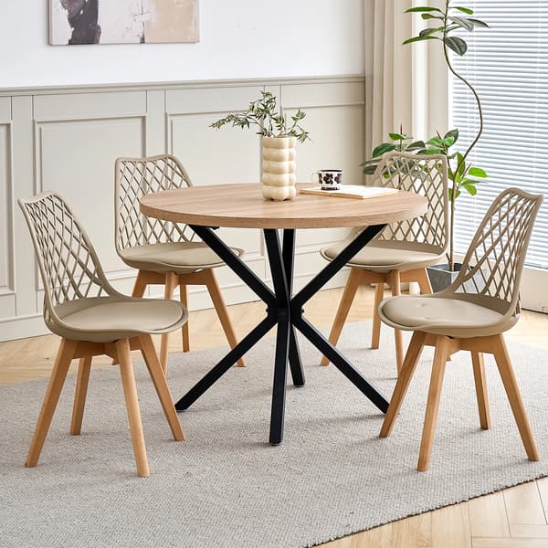 Matgrupp, 4 Stolar, Rundt bord,Beige Set