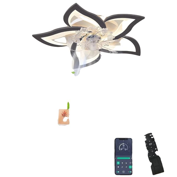 Takfläkt, Smart Kontroll, Dimbar LED-lampa,svart