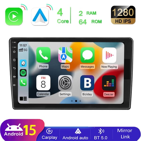 Bil Multimediaafspiller, Navigationssystem, Stemmestyring, kompatibel med Universal,2-64G, Quad Core-a