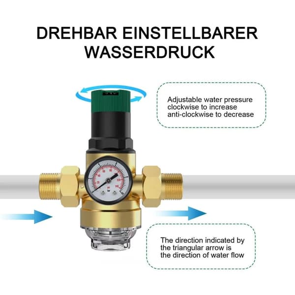 Tryckregulator, Integrerad Tryckmätare, Kompatibel med VVS-system, DN20