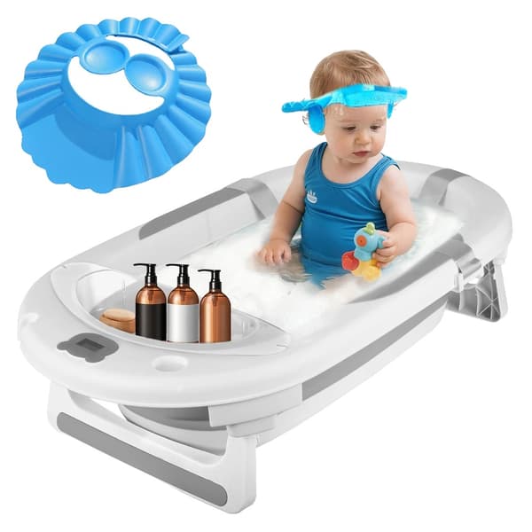 Babytub, Fällbar Design, Inbyggd Termometer,GRÅ
