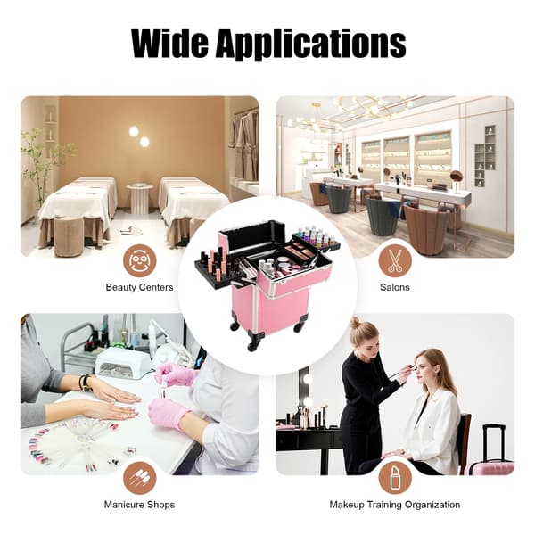 Makeup Train Case, Holdbar Konstruktion, Stor Kapacitet,Pink