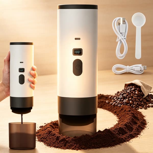 Kapselkaffemaskin, USB-uppladdningsbar, 15 Bar Tryck,VIT