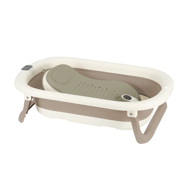Babybad, Digitalt Termometer, Sammenklappeligt Design,Khaki